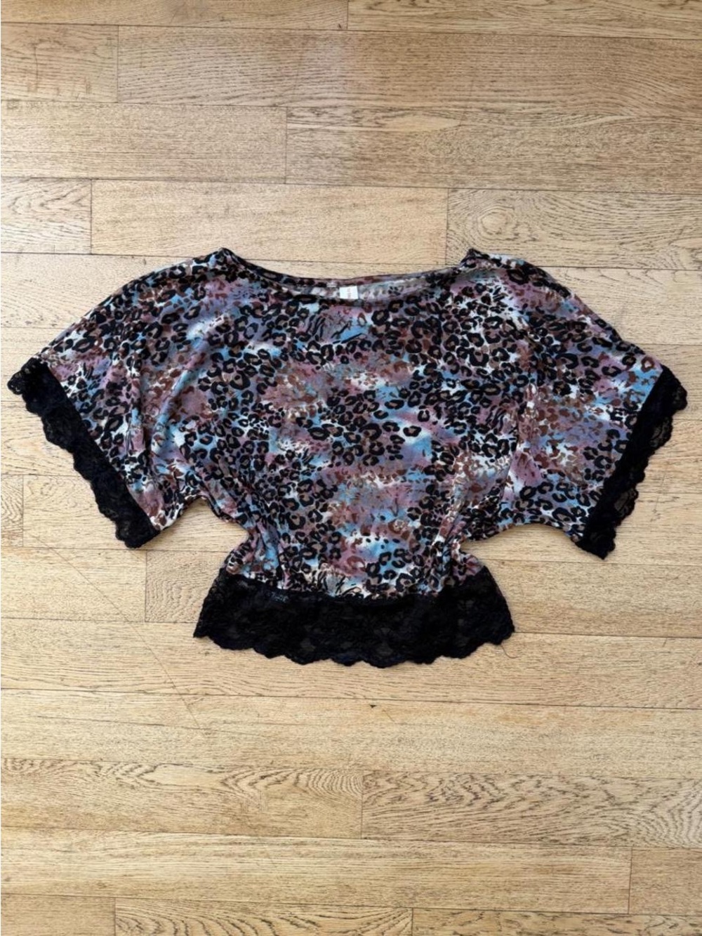 Y2K No Boundaries Leopard Lace Trim Top Indie Sleaze 2000s Grunge Shirt